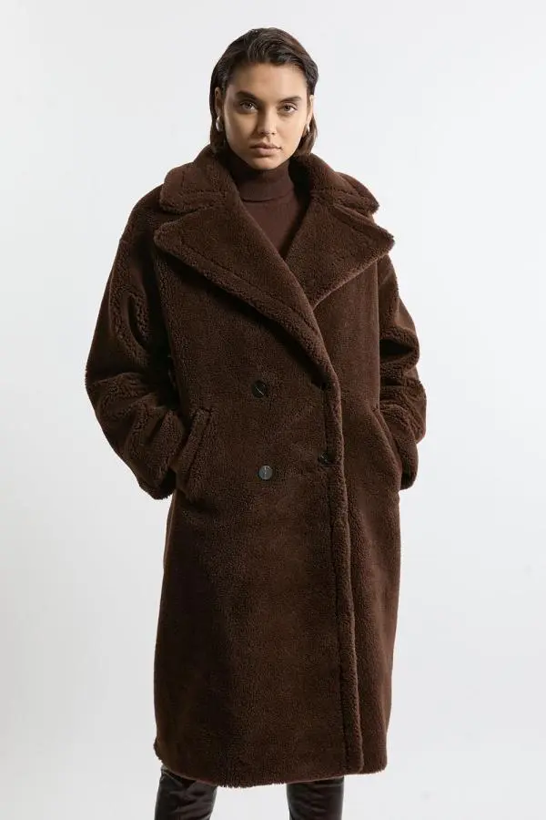 Petite Faux Fur Teddy Longline Coat