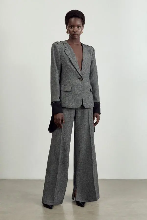 The Founder Herringbone Tailored Wide Leg Trousers