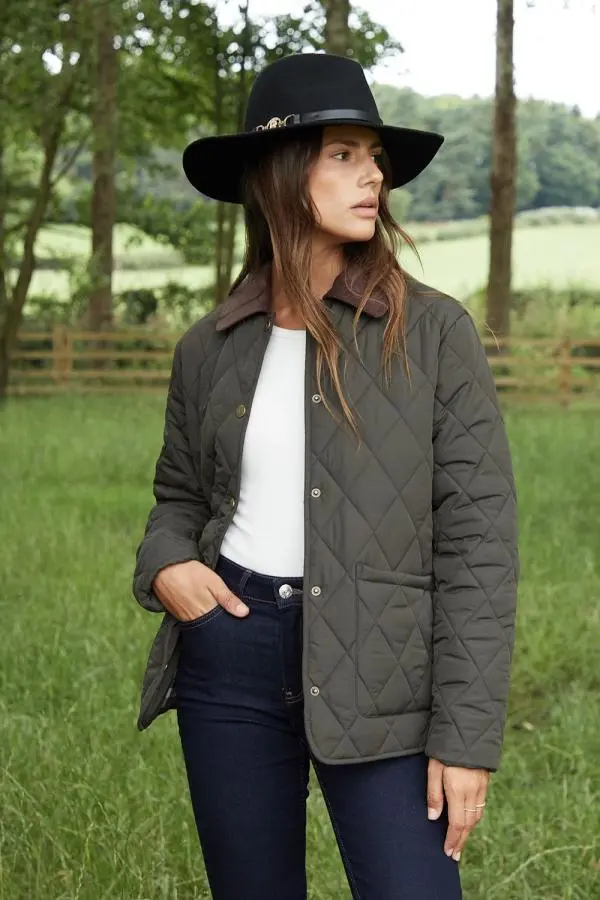 'Pine' Cord Collar Diamond Quilted Jacket