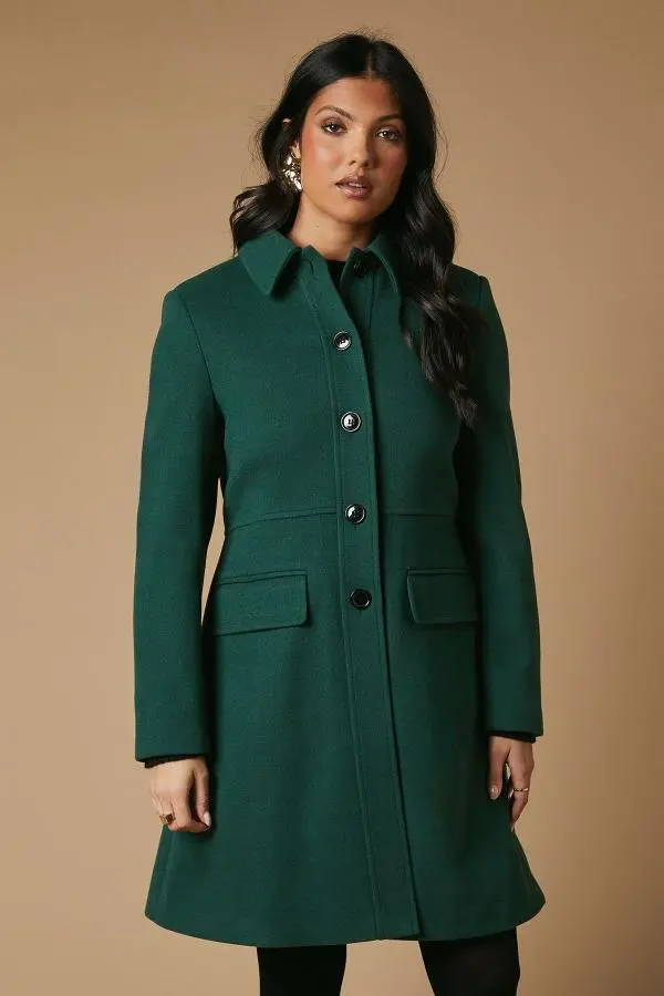 Faux Wool Button Through Dolly Coat