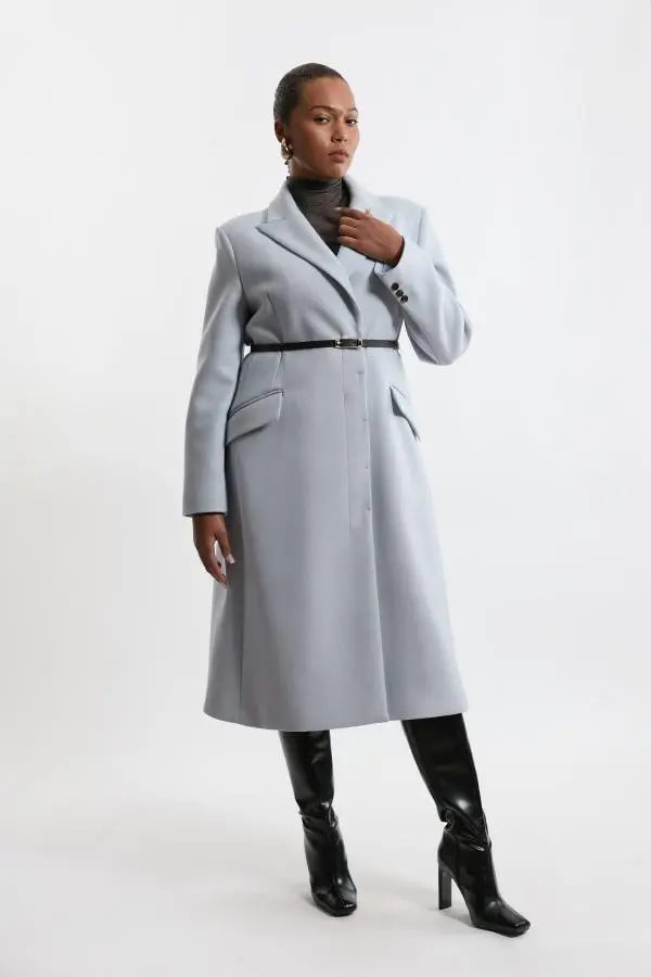 Plus Size Premium Italian Manteco Wool Single Breasted Belted Tailored Maxi Coat