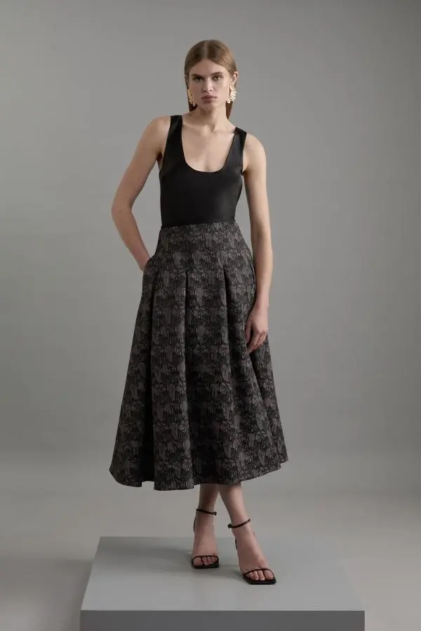 Jacquard Tailored Prom Midi Skirt