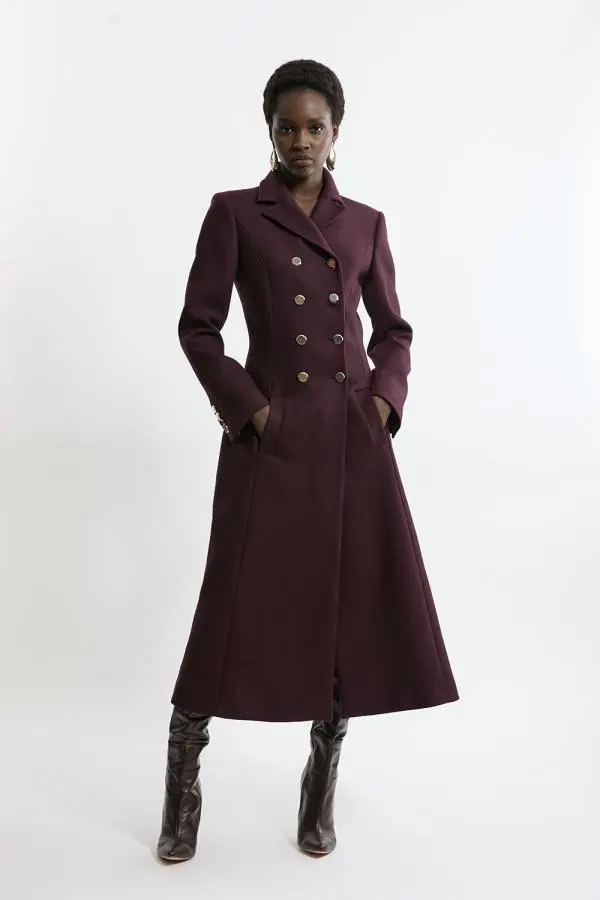 Premium Italian Manteco Wool Military Full Skirted Tailored Midaxi Coat