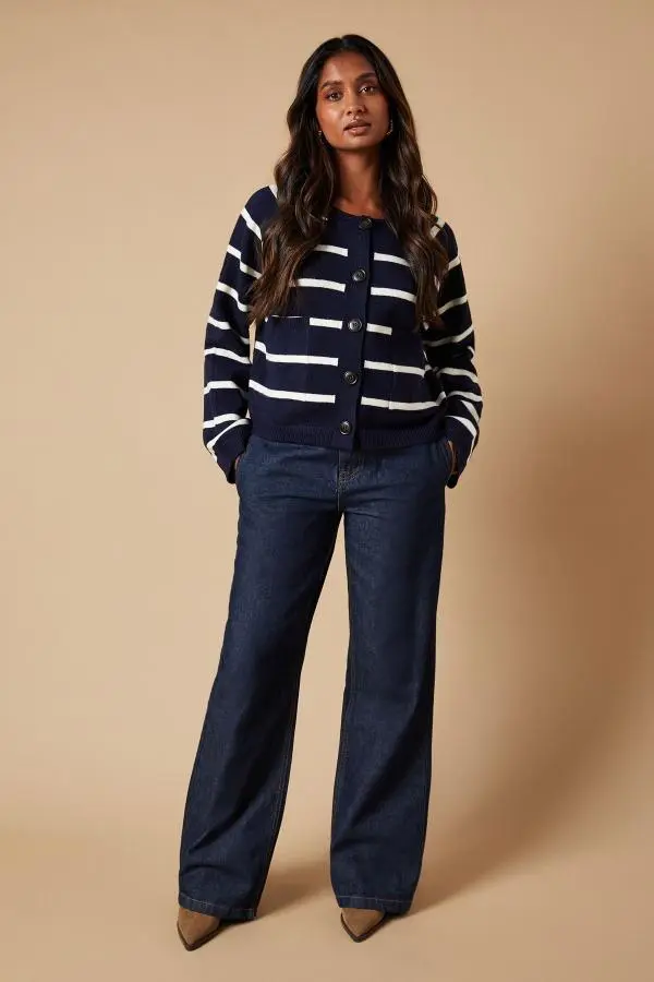 Striped Pocket Front Cardigan