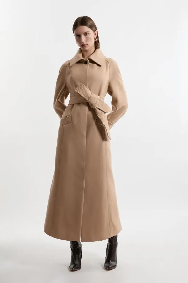 Premium Italian Manteco Wool Belted Tailored Duster Trench Maxi Coat