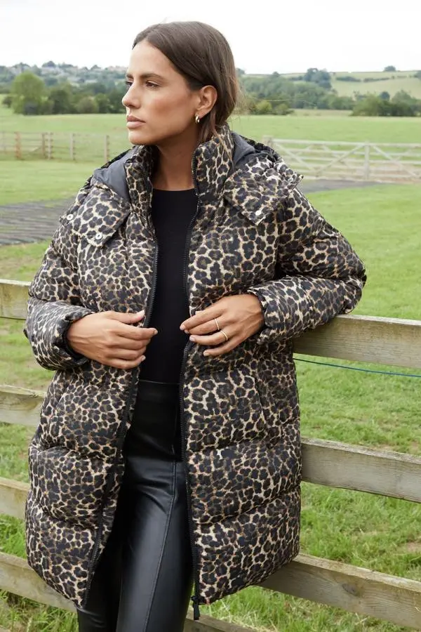 Leopard Print Hooded Puffer Coat