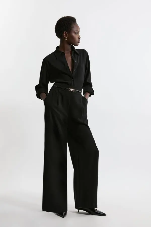 Tailored Crepe Essential Wide Leg Trouser