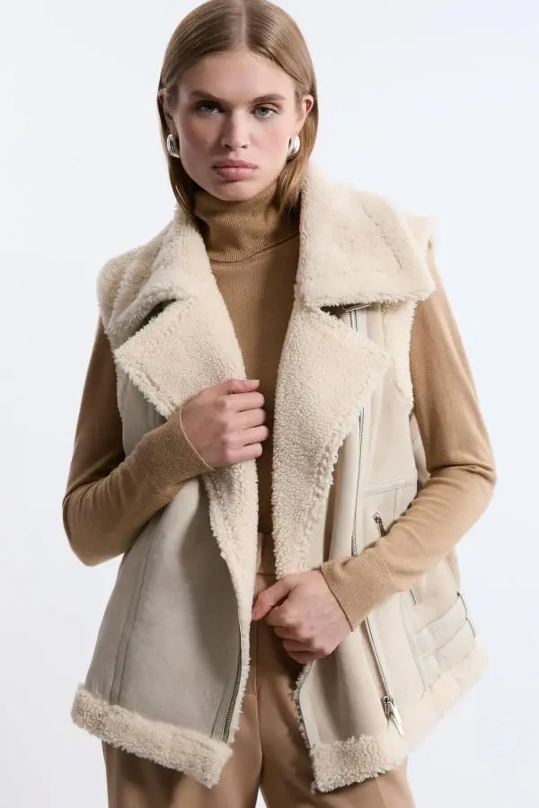 Shearling Biker Jacket Detail Gilet