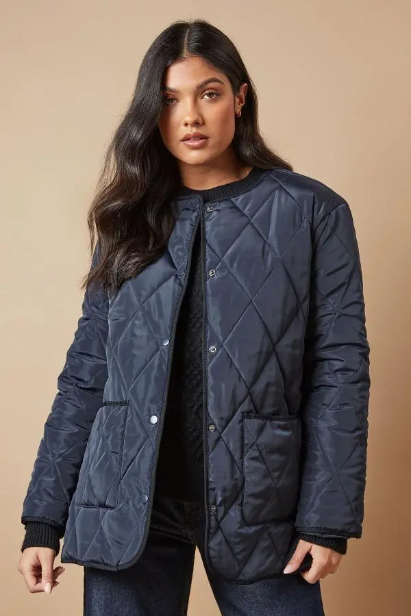 Short Quilted Diamond Padded Coat