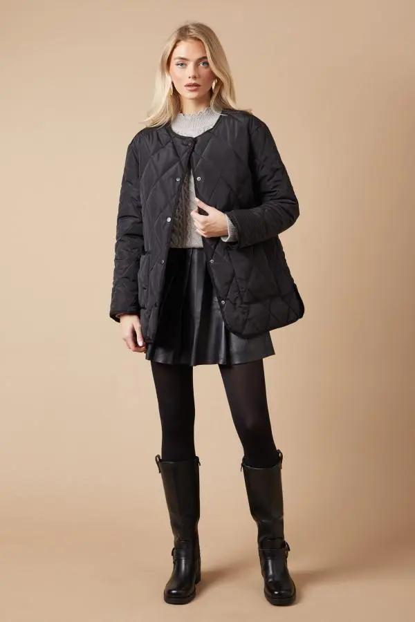 Short Quilted Diamond Padded Coat