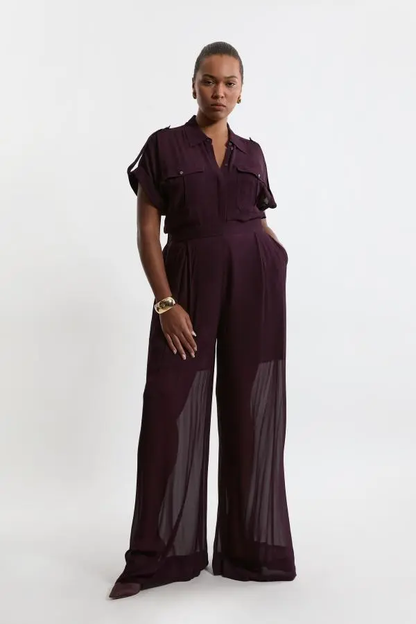 Plus Size Wide Leg Viscose Woven Trousers