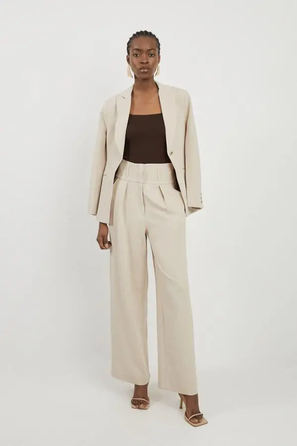 Tailored High Waisted Pleated Wide Leg Trousers