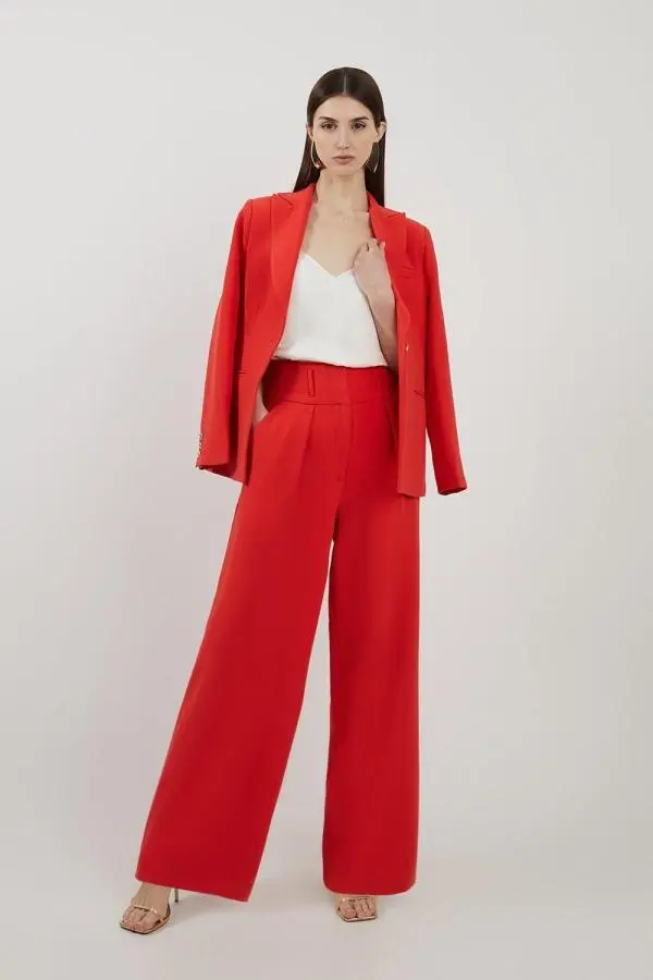 Tailored High Waisted Pleated Wide Leg Trousers