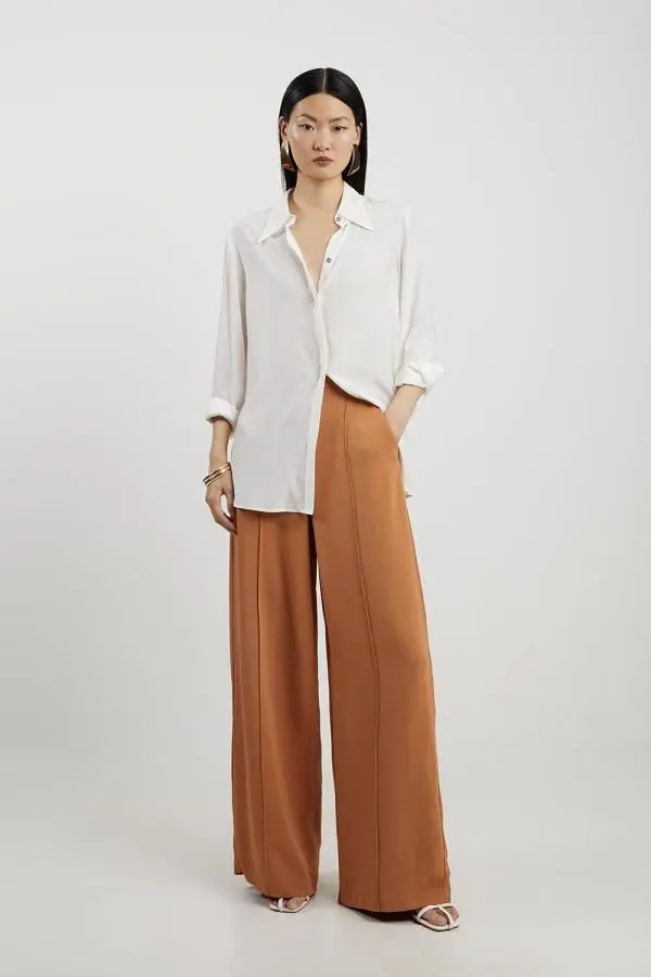 Premium Woven Viscose Crepe Wide Leg Trouser