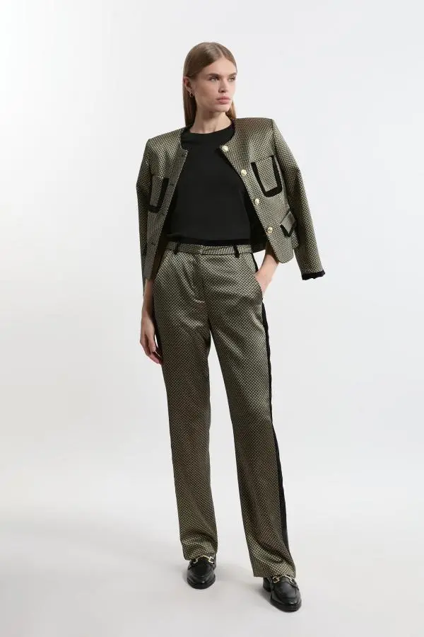 Petite Geo Jacquard Velvet Mix Tailored Trouser