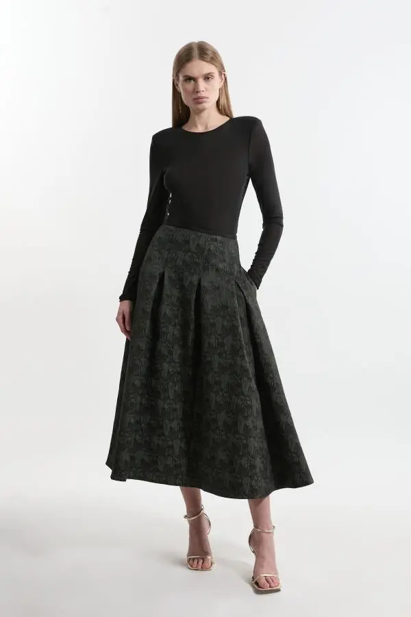 Jacquard Tailored Prom Midi Skirt