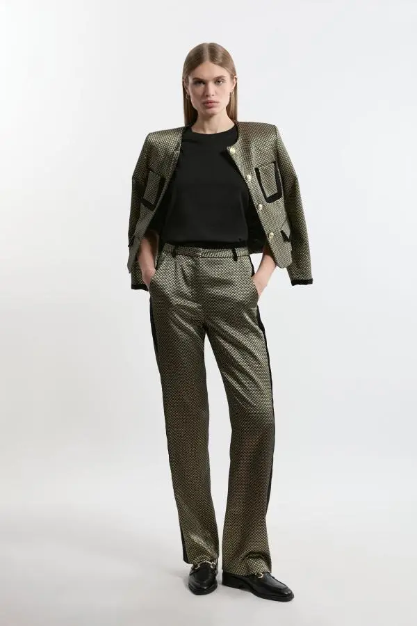 Geo Jacquard Velvet Mix Tailored Trouser