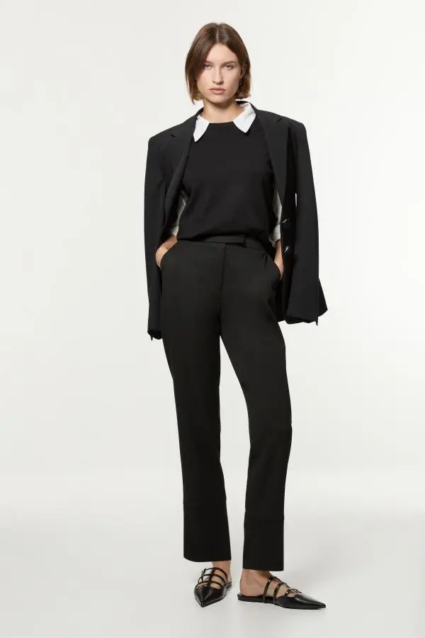 Technical Crepe Tailored Straight Turn Up Hem Trouser