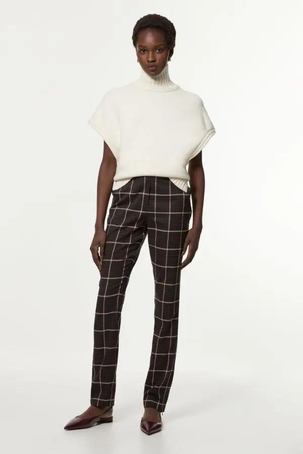 Check Straight Leg Split Front Tailored Trouser