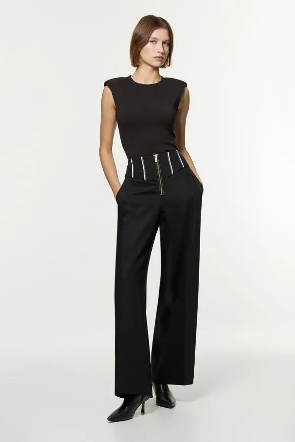 Tailored Contrast Tipped Stitch Detail Straight Leg Trouser