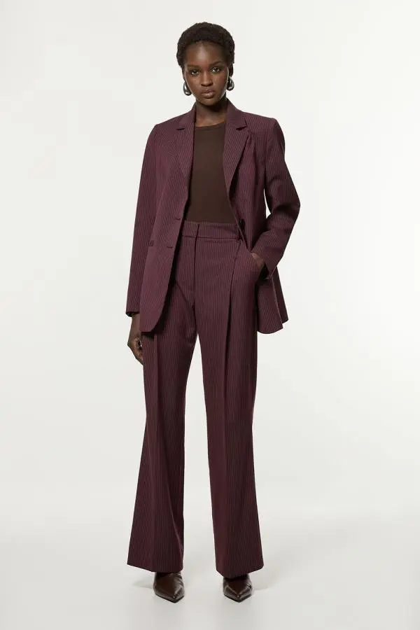 Pinstripe Tailored Grosgrain Detail Trouser