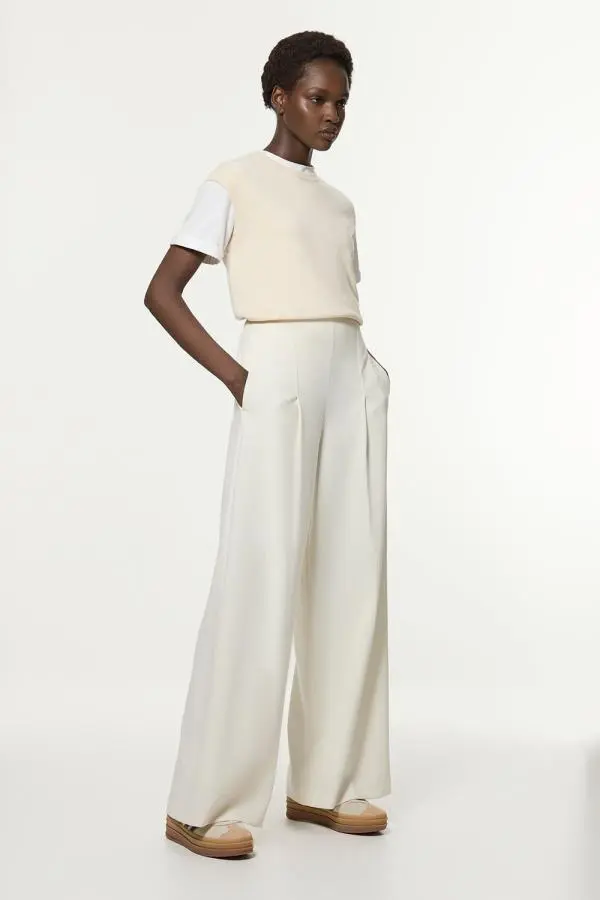 Compact Stretch Essential Wide Leg Tailored Trouser