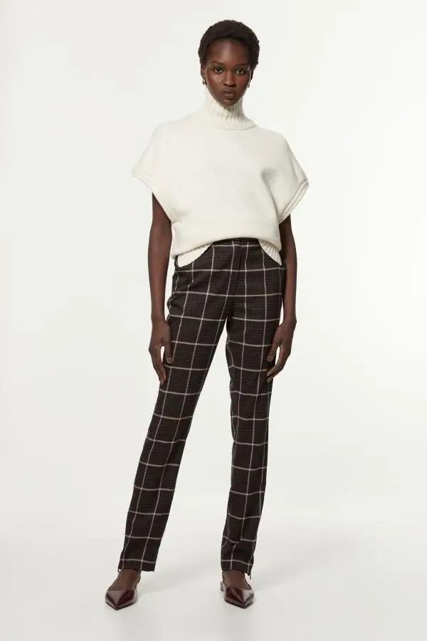 Tall Check Straight Leg Split Front Tailored Trouser