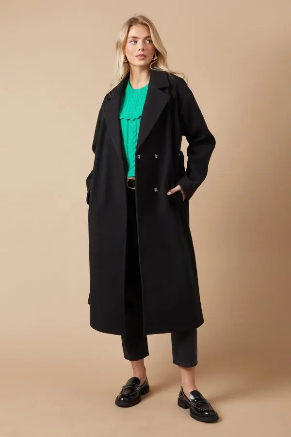 Brushed Faux Wool Relaxed Belted Coat