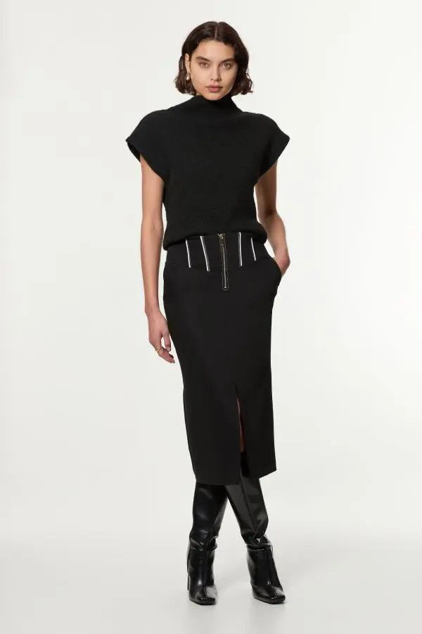 Tailored Contrast Tipped Stitch Detail Midi Skirt