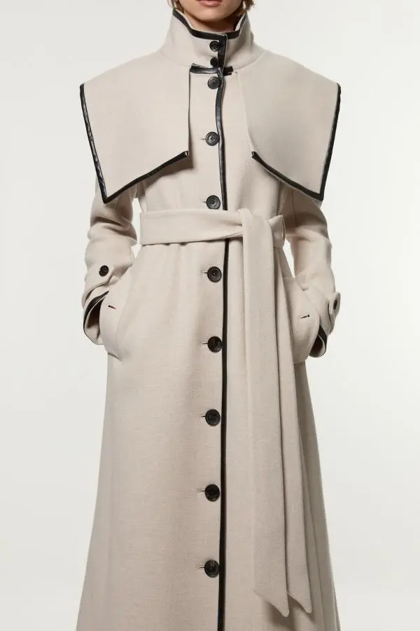 Premium Italian Manteco Wool Storm Flap Belted Tailored Midaxi Coat