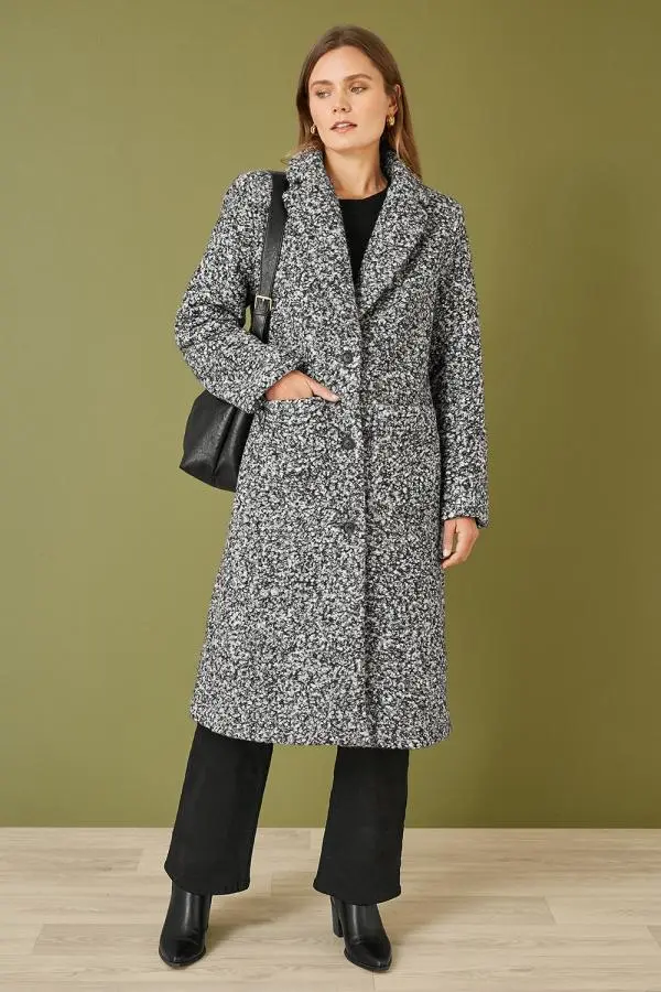 Grey Boucle Long Line Coat