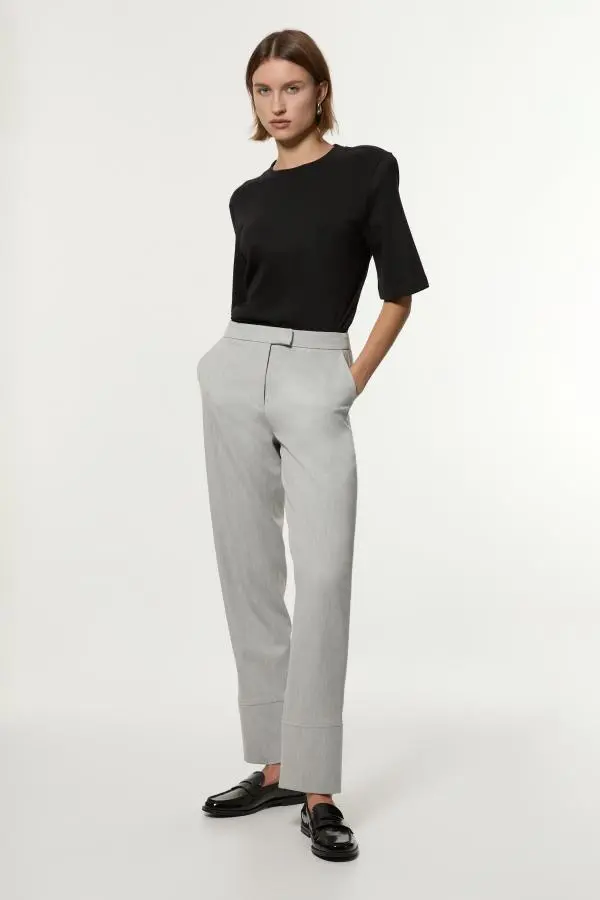 Technical Crepe Tailored Straight Turn Up Hem Trouser