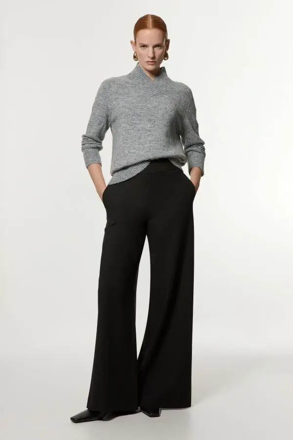 Compact Stretch Tailored Wide Leg Trousers