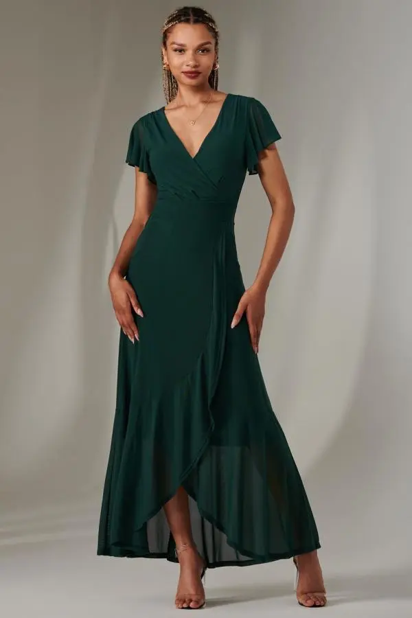 Plain Wrap Mesh Maxi Dress