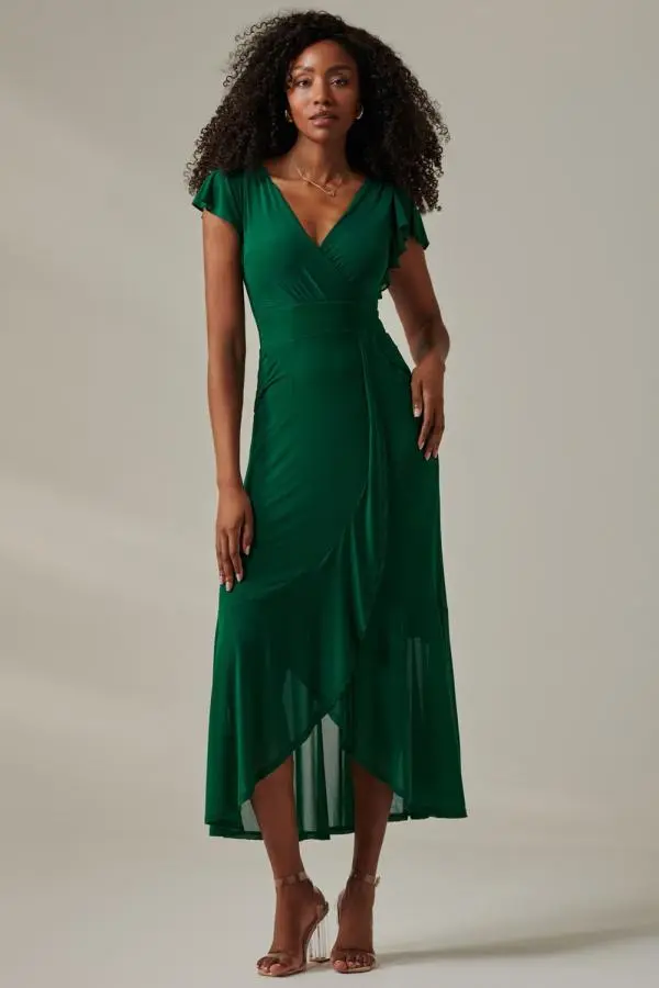 Plain Wrap Mesh Maxi Dress