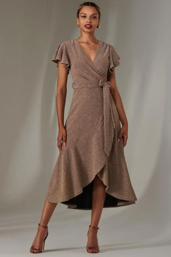 Marlie Metallic Angel Sleeve Maxi Dress