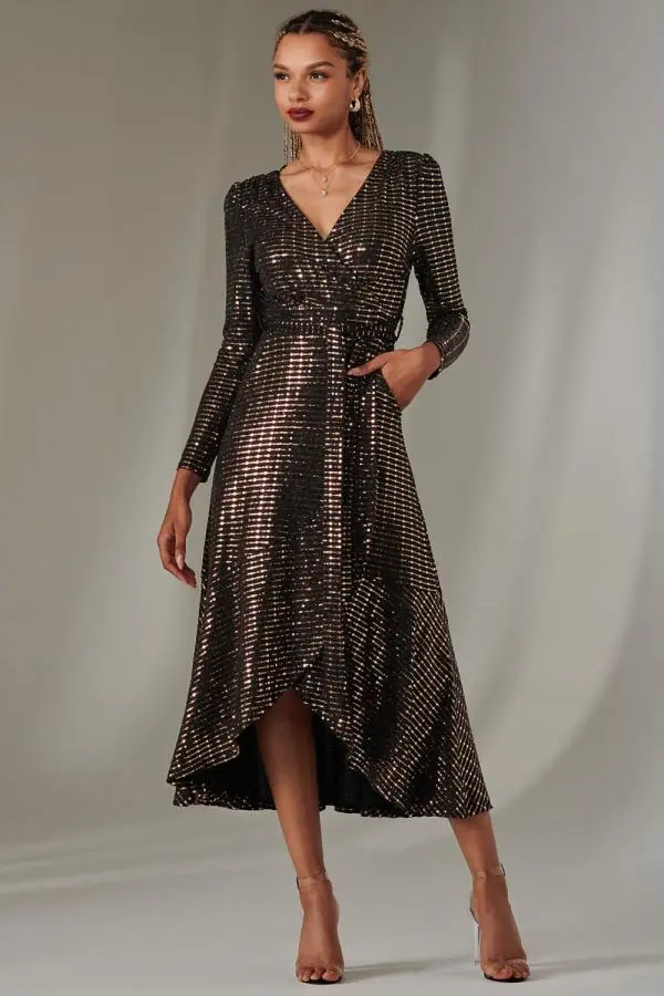 Long Sleeve Metallic Spot Maxi Dress