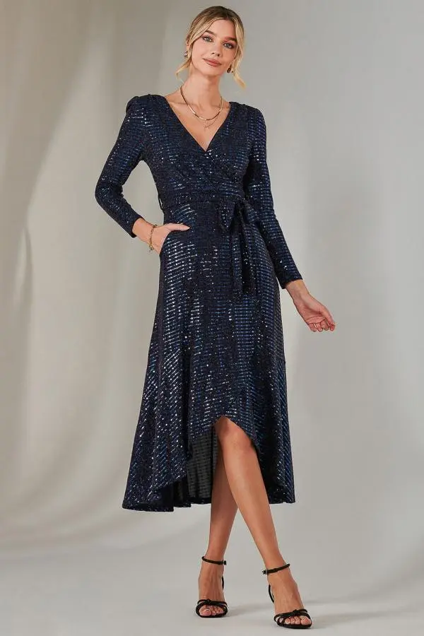 Long Sleeve Metallic Spot Maxi Dress