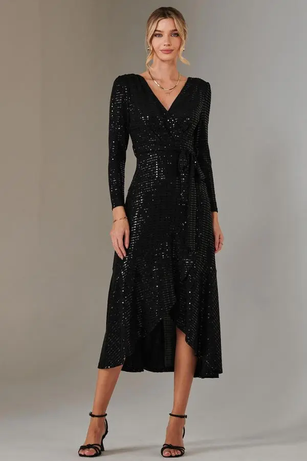 Long Sleeve Metallic Spot Maxi Dress