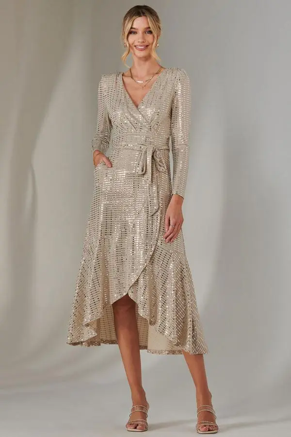 Long Sleeve Metallic Spot Maxi Dress