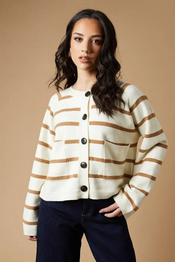 Striped Pocket Front Cardigan