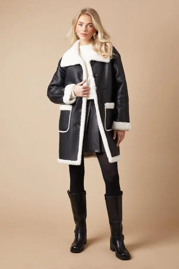 Pu Bonded Shearling Coat