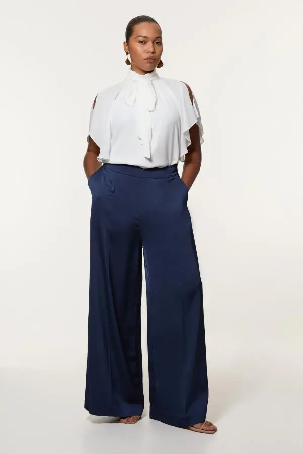 Plus Size Satin Back Crepe Wide Leg Woven Trouser