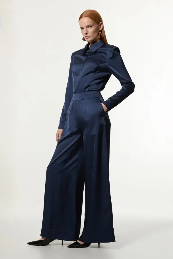 Satin Back Crepe Wide Leg Woven Trouser