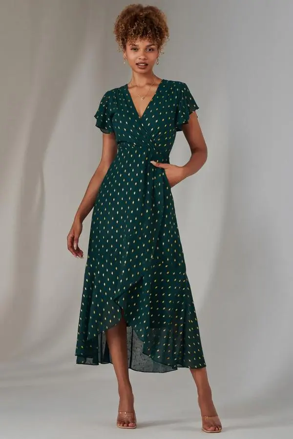 Metallic Spot Textured Chiffon Maxi Dres