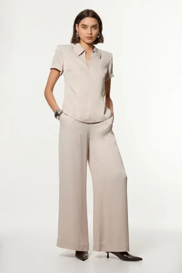 Satin Wide Leg Woven Trousers