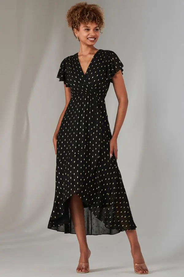 Metallic Spot Textured Chiffon Maxi Dres