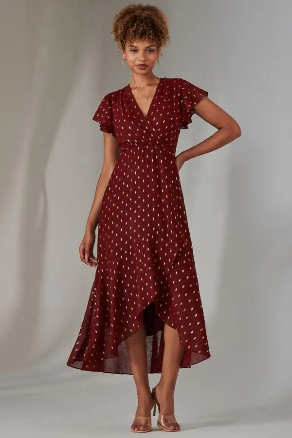 Metallic Spot Textured Chiffon Maxi Dres