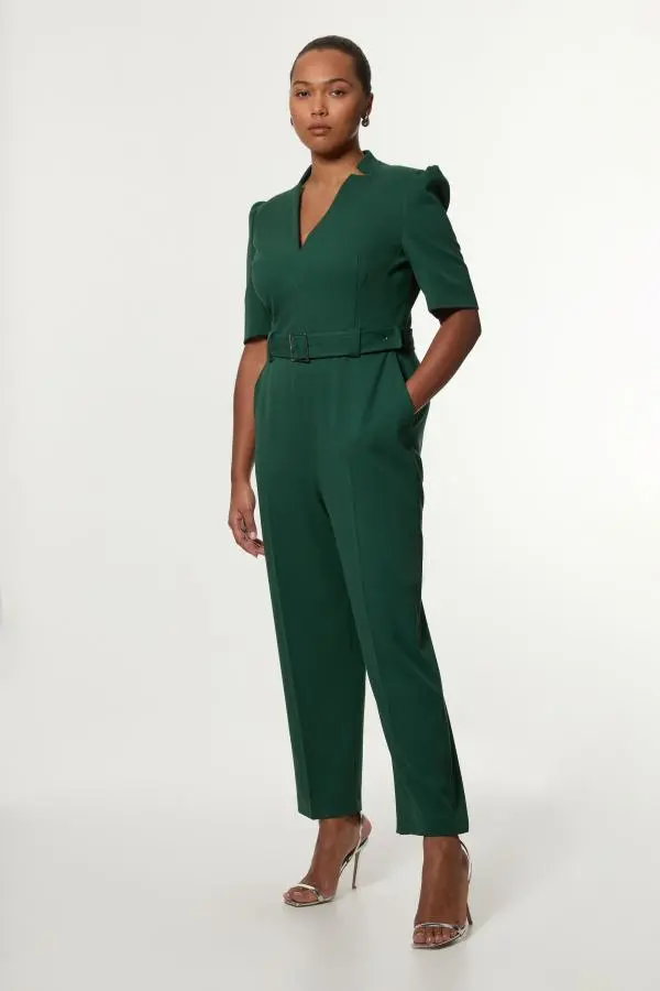 Plus Size Structured Crepe Forever Belted Jumpsuit