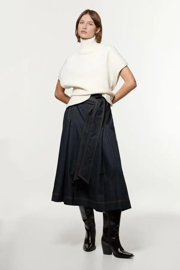 Tailored Full Skirted Belted Midaxi Skirt